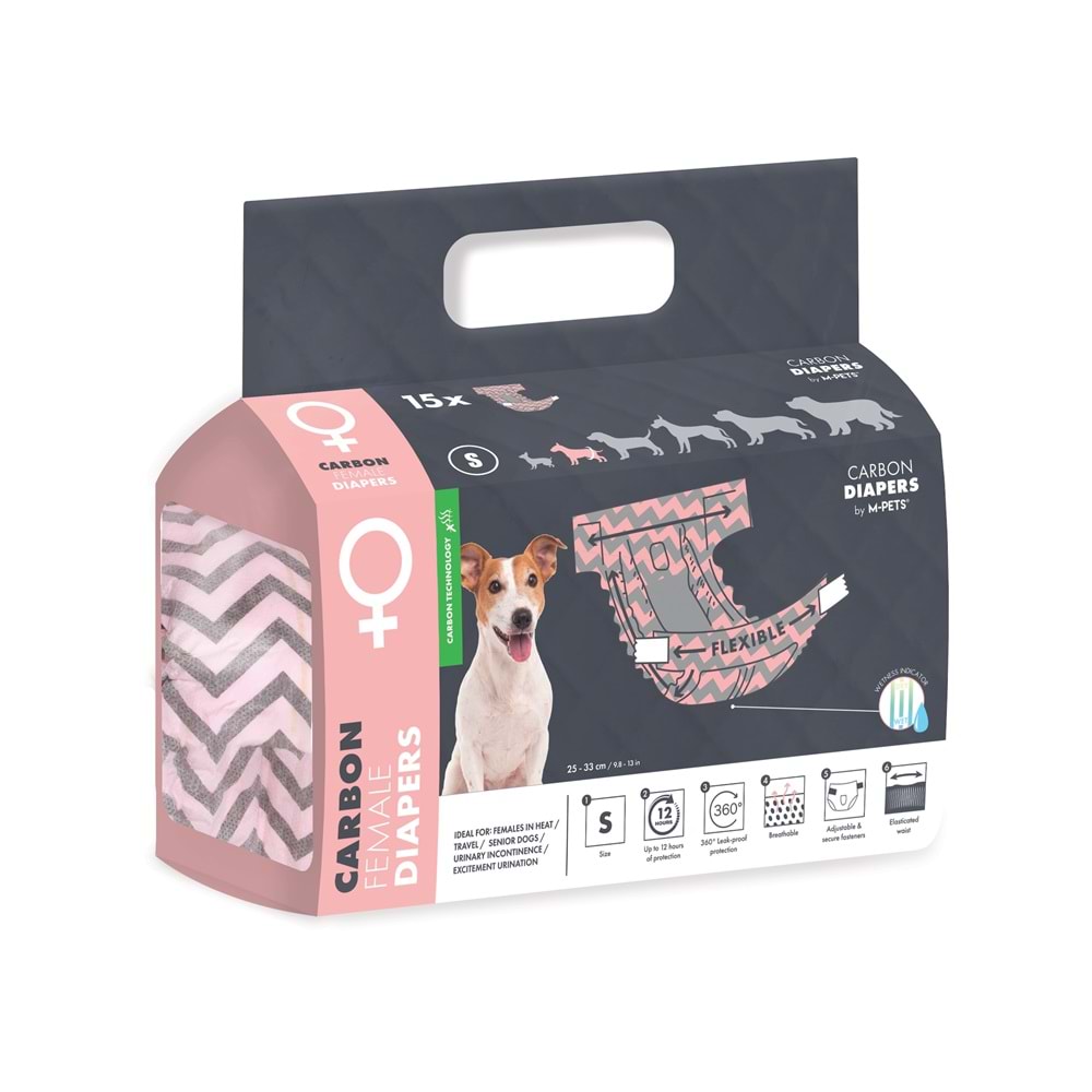 10173499 M-PETS CARBONLU DIAPERS DİŞİ KÖPEKLER İÇİN KÜLOT (S) 15Lİ