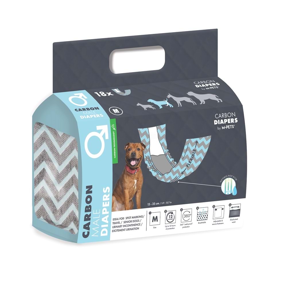 10174099 M-PETS CARBONLU DIAPERS ERKEK KÖPEKLER İÇİN KÜLOT (M) 18Lİ