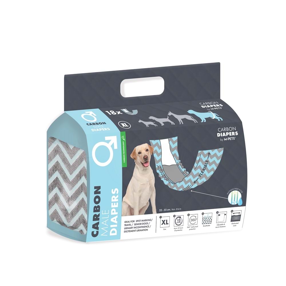10174299 M-PETS CARBONLU DIAPERS ERKEK KÖPEKLER İÇİN KÜLOT (XL) 18Lİ