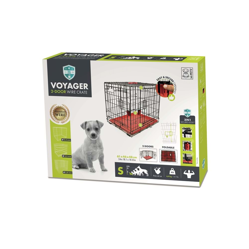 10449905 M-PETS VOYAGER KÖPEK KAFESİ 2 KAPILI (S) KIRMIZI 61X46X48CM
