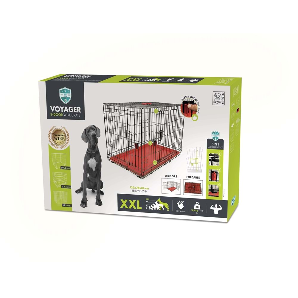 10450305 M-PETS VOYAGER KÖPEK KAFESİ 2 KAPILI (XXL) KIRMIZI 122X76X84CM