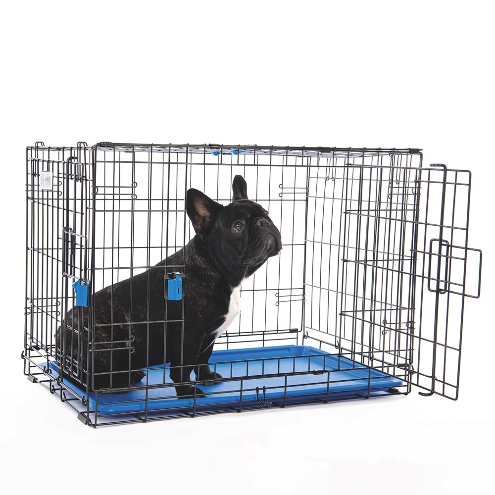 10450617 M-PETS VOYAGER KÖPEK KAFESİ 2 KAPILI (M) MAVİ 76X48X53CM