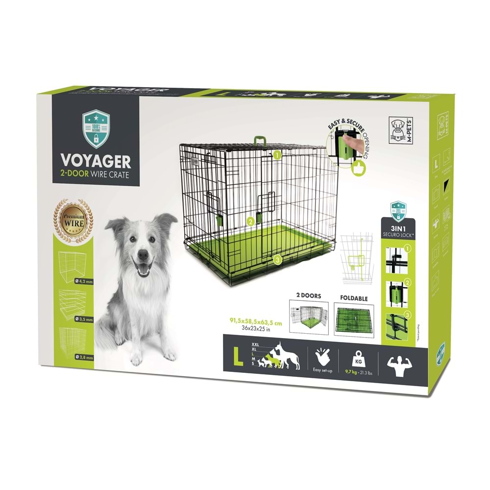 10451303 M-PETS VOYAGER KÖPEK KAFESİ 2 KAPILI (L) YEŞİL 91X58X63CM