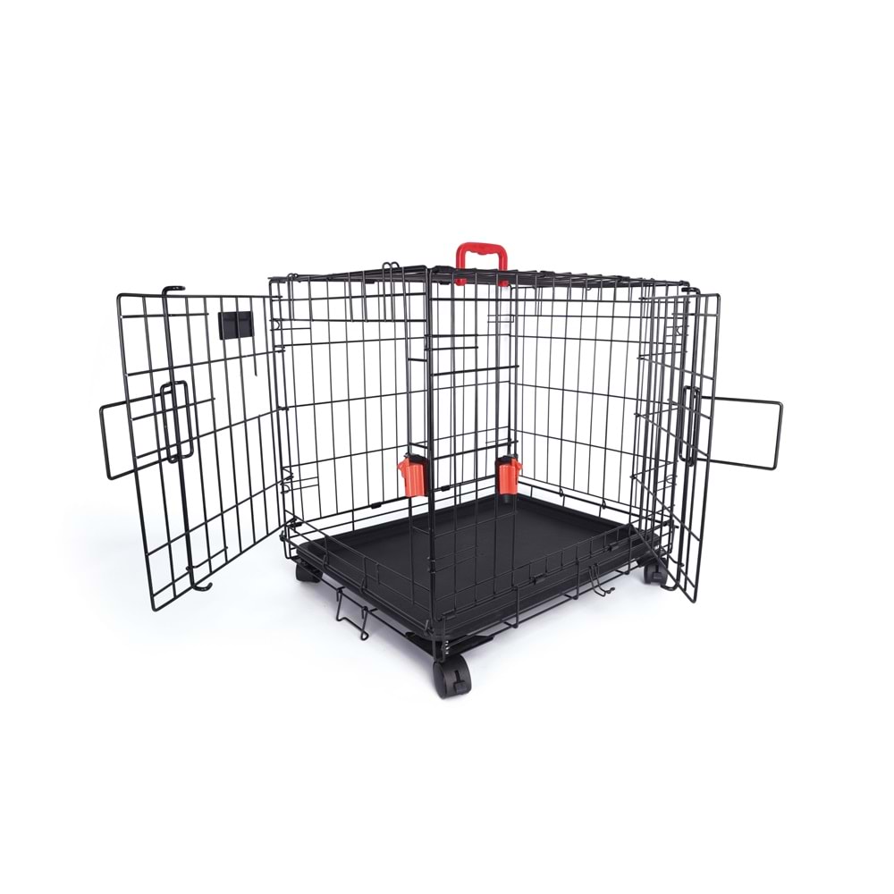 10451708 M-PETS VOYAGER TEKERLEKLİ KÖPEK KAFESİ 2 KAPILI (M) SİYAH 76X48X53CM