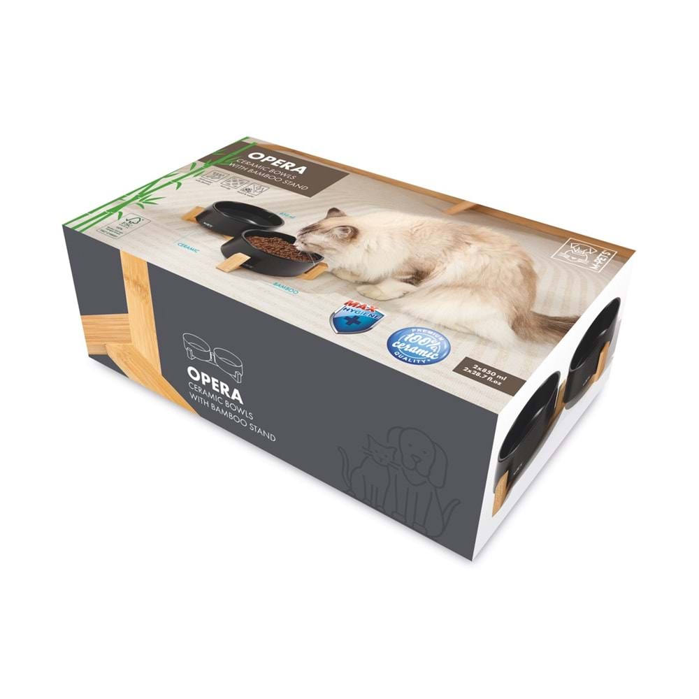 10553999 M-PETS OPERA SERAMİK MAMA KABI BAMBOO STANDLI 2X850ML BLACK