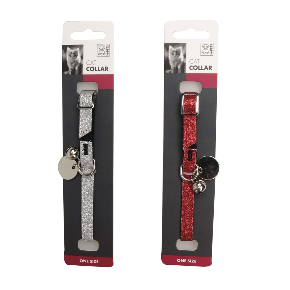 10813299 M-PETS GLITTER SİMLİ ZİLLİ KEDİ BOYUN TASMASI SİLVER/RED