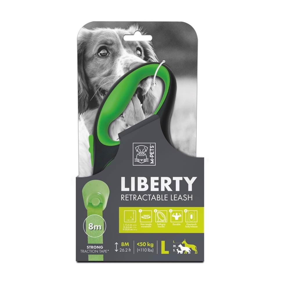 10824599 M-PETS LIBERTY OTOMATİK GEZDİRME ŞERİT 8MT/GREEN (L)