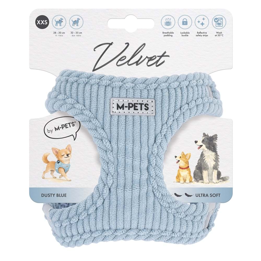 10858999 M-PETS VELVET DOG GÖĞÜS TASMASI BLUE (XXS)