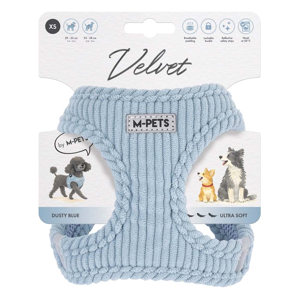 10859099 M-PETS VELVET DOG GÖĞÜS TASMASI BLUE (XS)