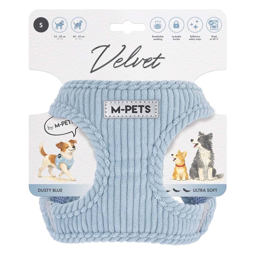 10859199 M-PETS VELVET DOG GÖĞÜS TASMASI BLUE (S)