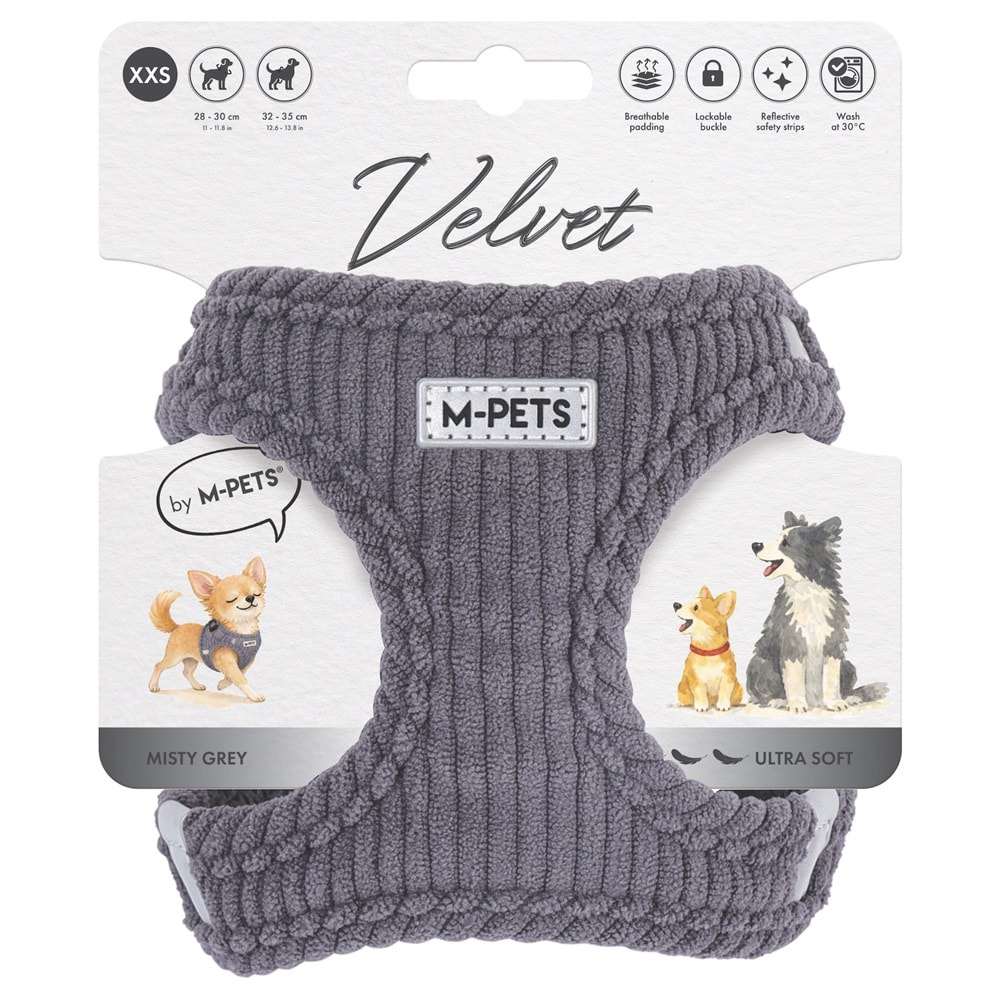 10860013 M-PETS VELVET DOG GÖĞÜS TASMASI GRİ (XXS)