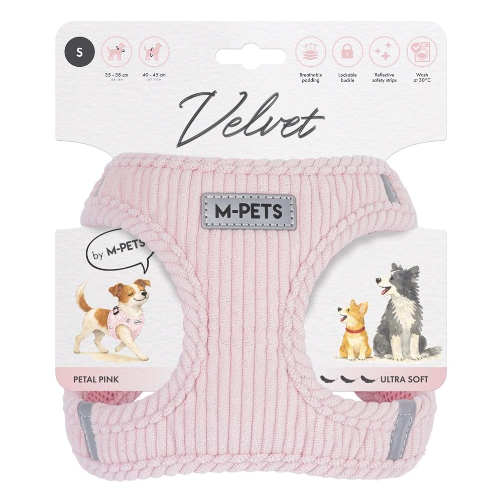 10860407 M-PETS VELVET DOG GÖĞÜS TASMASI PİNK (S)
