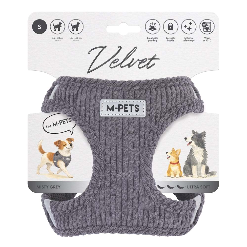 10860613 M-PETS VELVET DOG GÖĞÜS TASMASI GRİ (S)