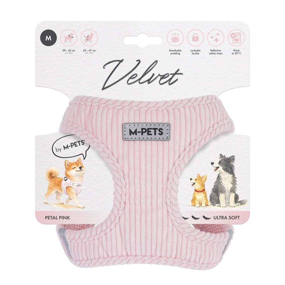 10860707 M-PETS VELVET DOG GÖĞÜS TASMASI PİNK (M)