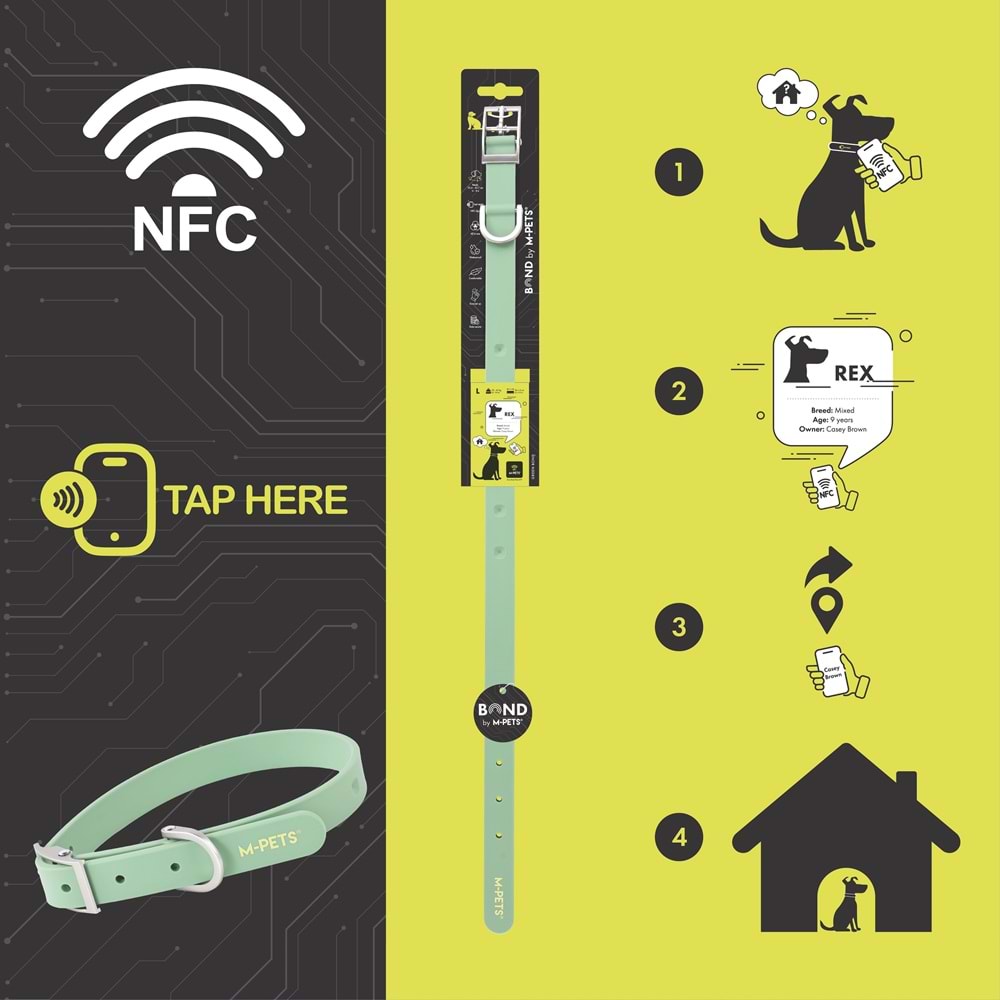 10862203 M-PETS BOND NFC SİSTEMLİ SİLİKON BOYUN TASMASI (M) GREEN