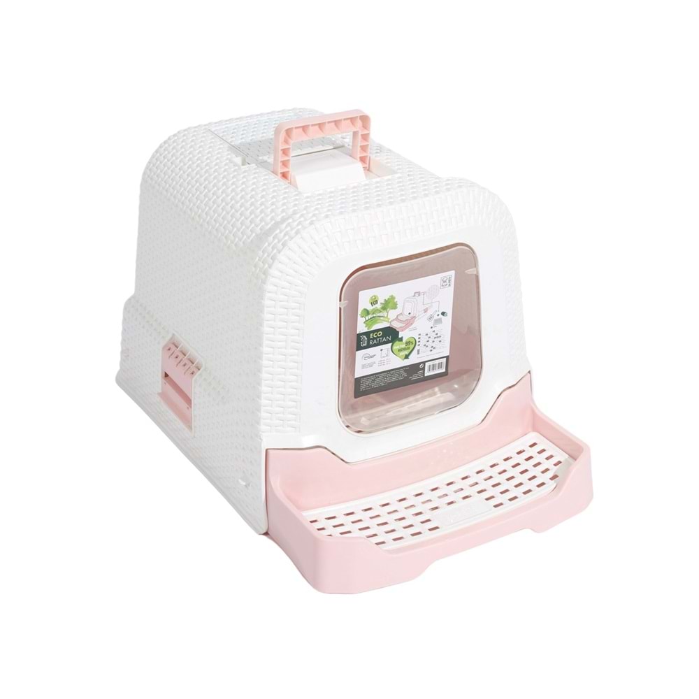 20118499 M-PETS ECO RATTAN KAPALI KEDİ TUVALETİ WHİTE/PİNK