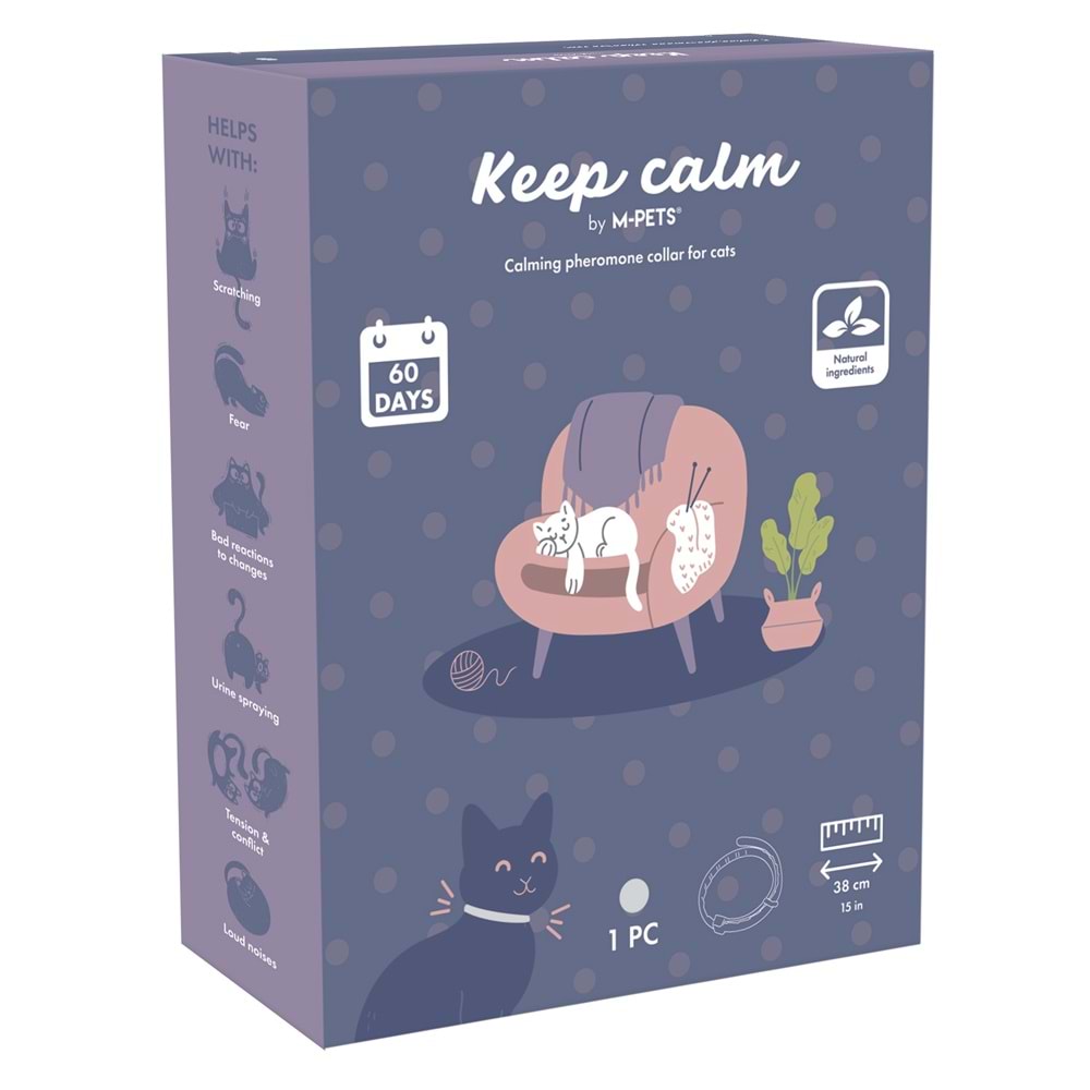 20123299 M-PETS KEEP CALM CALMİNG SAKİNLEŞTİCİ KEDİ TASMASI GRİ