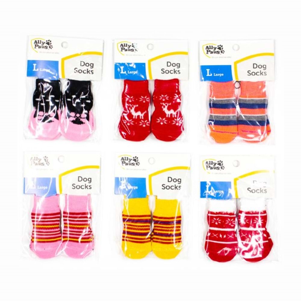 202951-ALLY PAWS KÖPEKLER İÇİN KAYMAZ TABANLI ÇORAP 4LÜ (L)