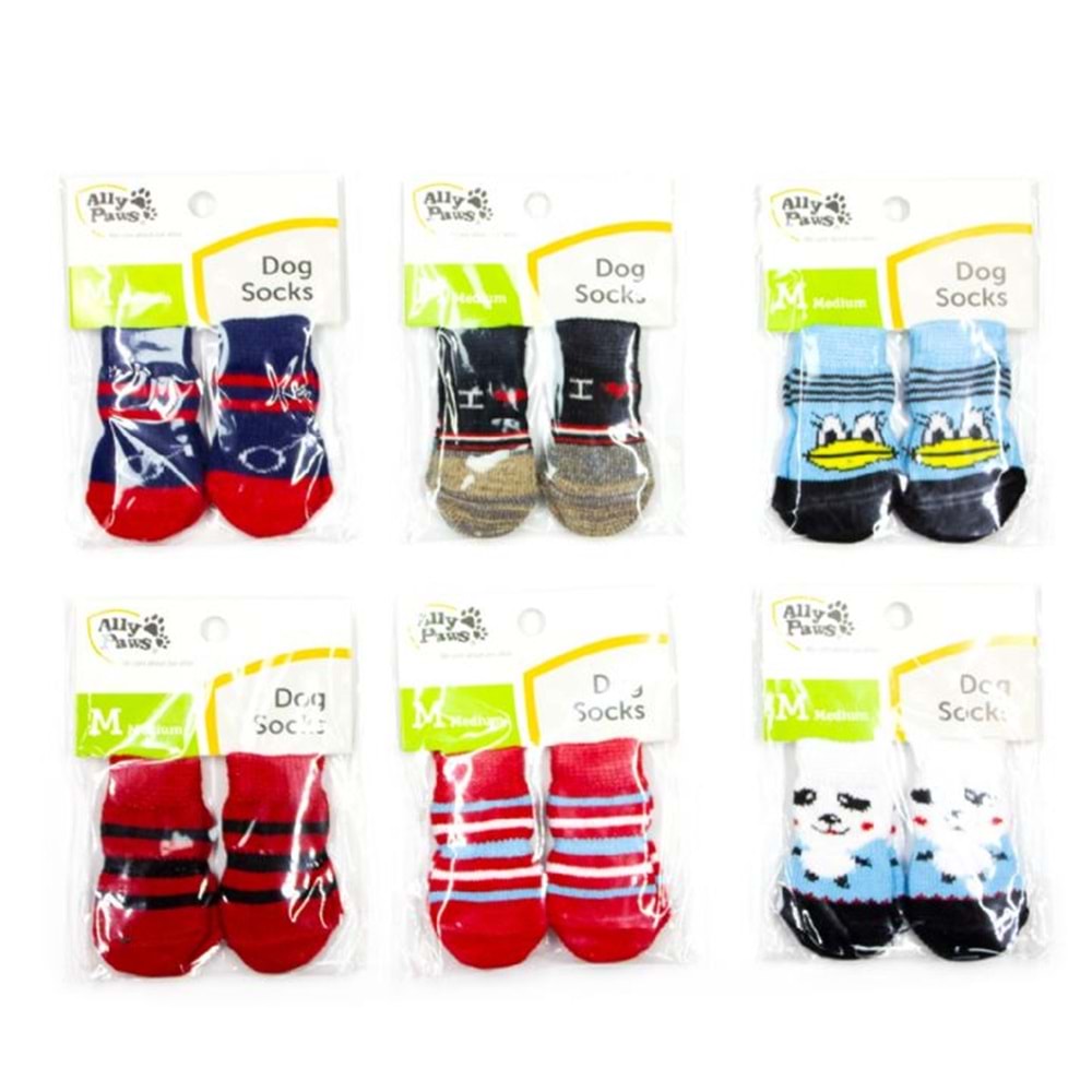 202952-ALLY PAWS KÖPEKLER İÇİN KAYMAZ TABANLI ÇORAP 4LÜ (M)