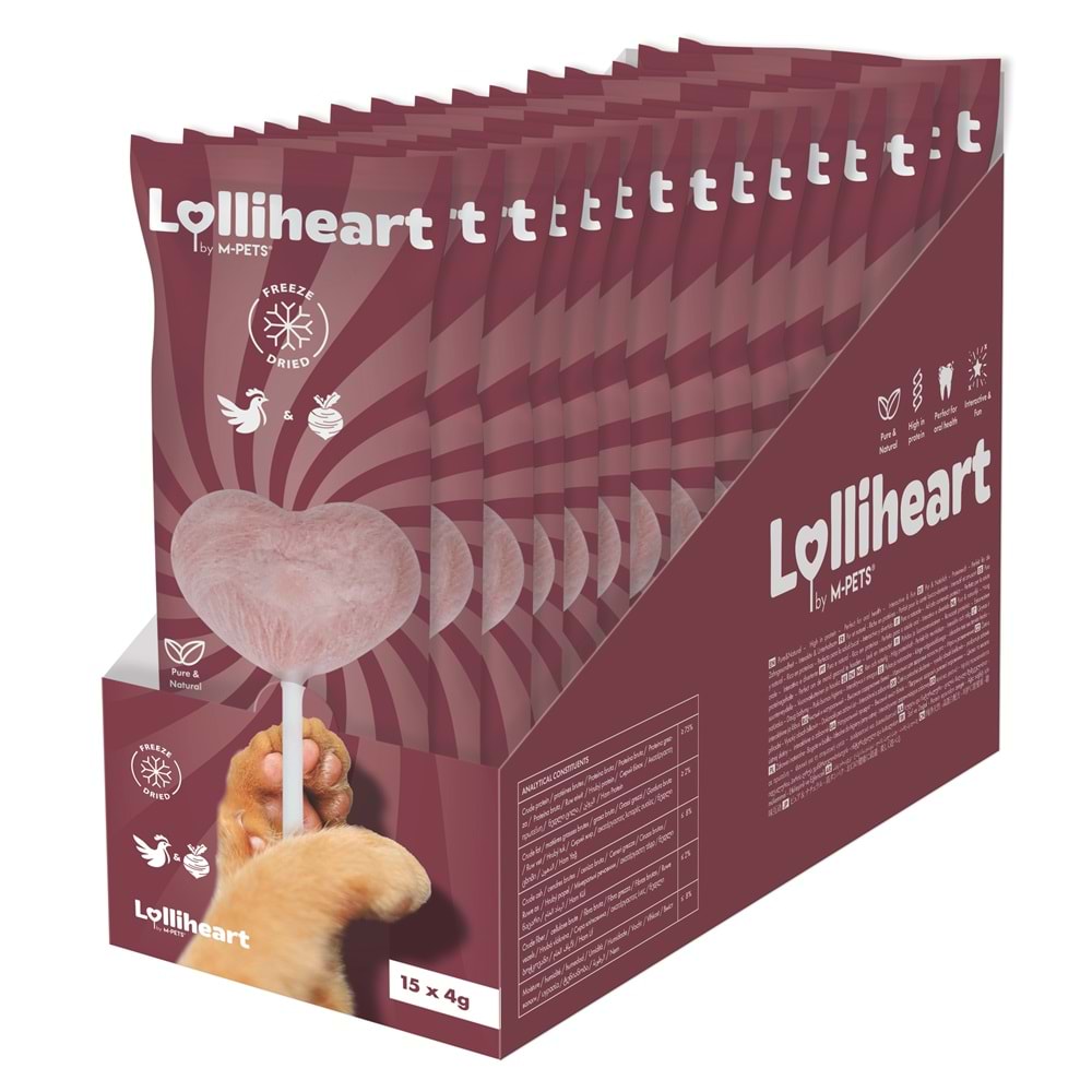 29013299 M-PETS LOLLİHEART PANCARLI KEDİ ÖDÜLÜ 4GR 15Lİ