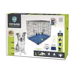 10450717 M-PETS VOYAGER KÖPEK KAFESİ 2 KAPILI (L) MAVİ 91X58X63CM