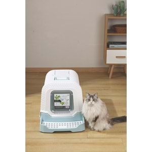 20118599 M-PETS ECO RATTAN KAPALI KEDİ TUVALETİ WHİTE/BLUE