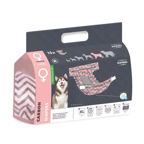 10173799 M-PETS CARBONLU DIAPERS DİŞİ KÖPEKLER İÇİN KÜLOT (XL) 15Lİ