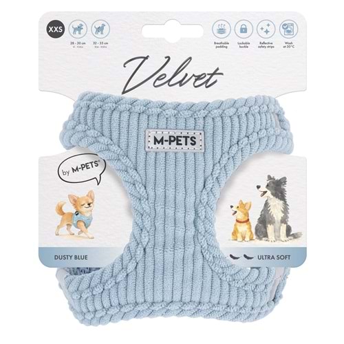 10858999 M-PETS VELVET DOG GÖĞÜS TASMASI BLUE (XXS)