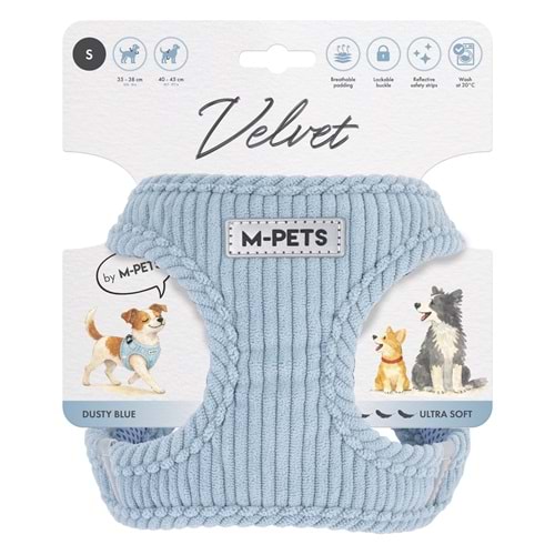 10859199 M-PETS VELVET DOG GÖĞÜS TASMASI BLUE (S)
