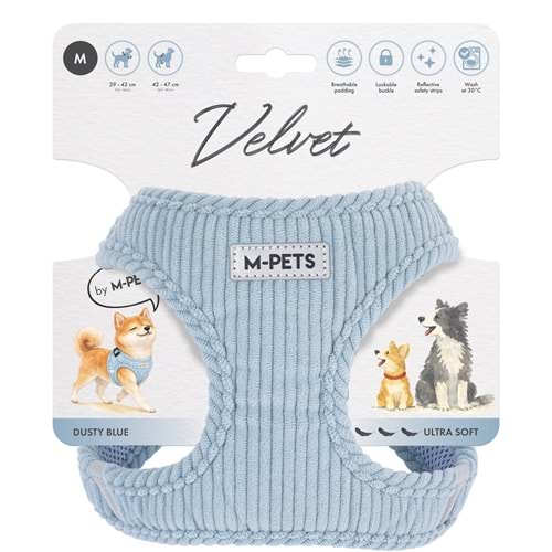 10859299 M-PETS VELVET DOG GÖĞÜS TASMASI BLUE (M)