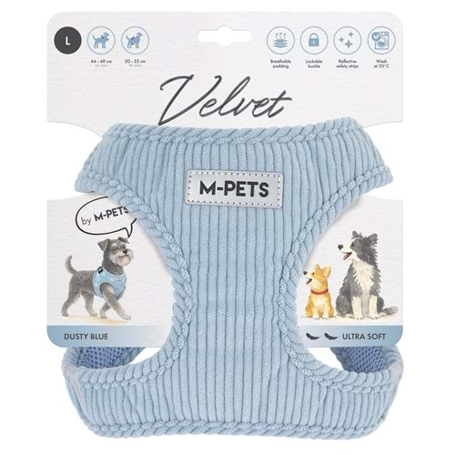 10859399 M-PETS VELVET DOG GÖĞÜS TASMASI BLUE (L)