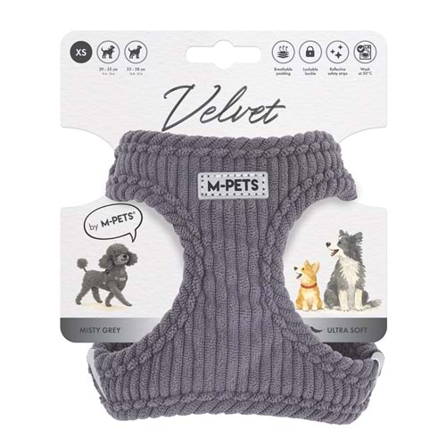 10860313 M-PETS VELVET DOG GÖĞÜS TASMASI GRİ (XS)