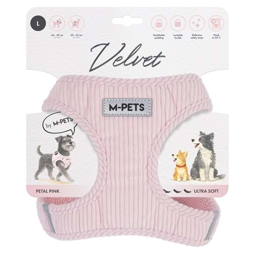 10861007 M-PETS VELVET DOG GÖĞÜS TASMASI PİNK (L)
