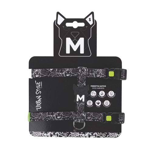 10869099 M-PETS URBAN STYLE BLACK/WHİTE ACTİVE KÖPEK GÖĞÜS TASMASI (S)