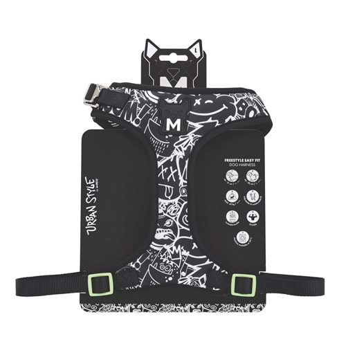10872799 M-PETS URBAN STYLE BLACK/WHİTE EASY FİT KÖPEK GÖĞÜS TASMASI (L)