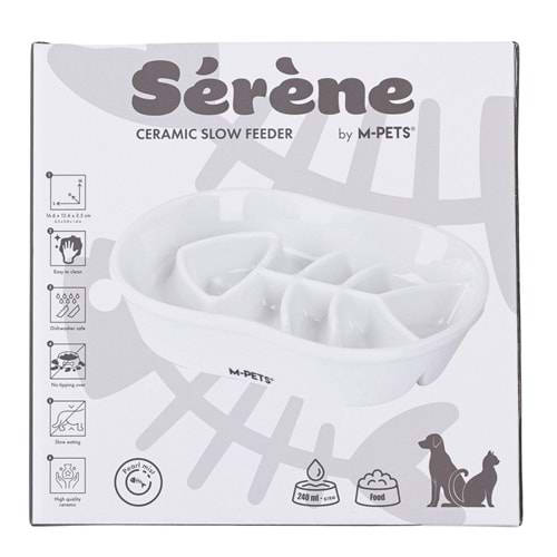 60532201 M-PETS SERENE FISH SERAMİK YAVAŞ YEME MAMA KABI 240ML WHİTE
