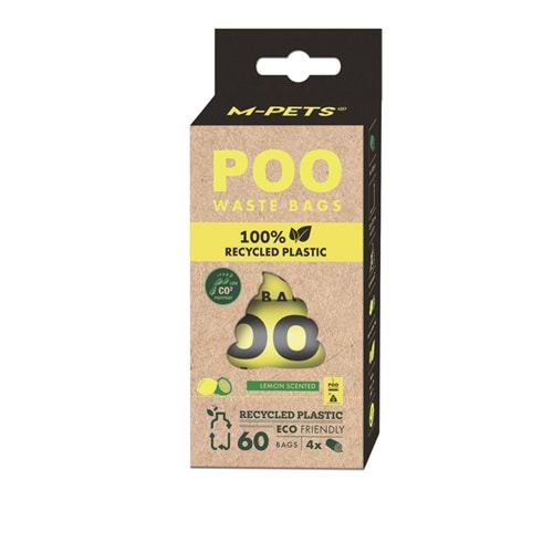 10171799 M-PETS POO 100% RECYCLED DIŞKI POŞETİ LİMON KOKULU 4X15 YAPRAK