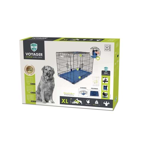10450817 M-PETS VOYAGER KÖPEK KAFESİ 2 KAPILI (XL) MAVİ 106X71X76CM