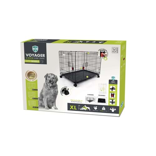 10451908 M-PETS VOYAGER TEKERLEKLİ KÖPEK KAFESİ 2 KAPILI (XL) SİYAH 106X71X76CM