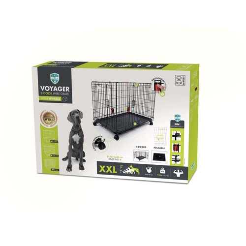 10452008 M-PETS VOYAGER TEKERLEKLİ KÖPEK KAFESİ 2 KAPILI (XXL) SİYAH 122X76X84CM