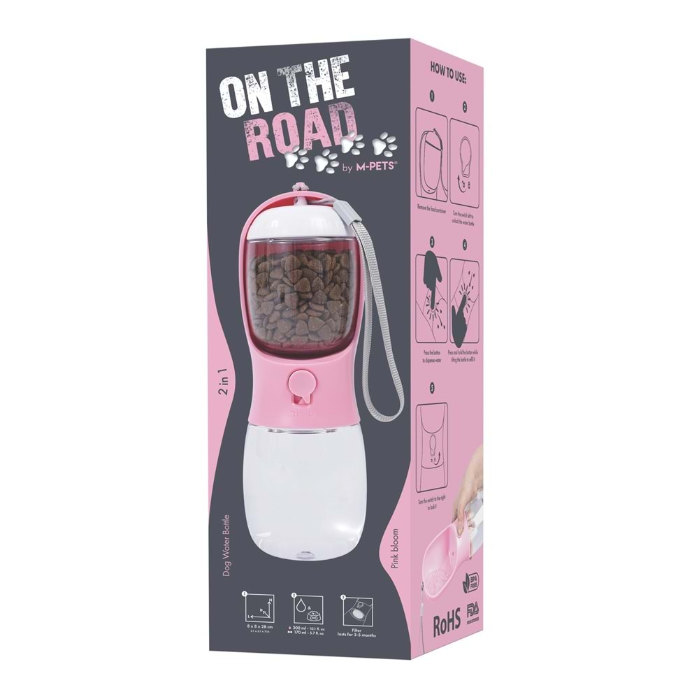 10554899 M-PETS ON THE ROAD 2İN1 KÖPEK SEYAHAT SULUĞU 300ML PİNK