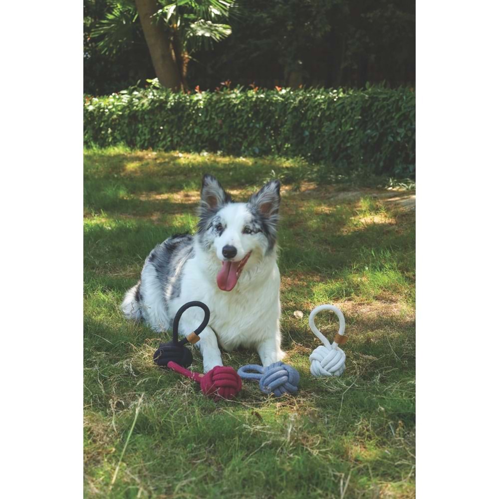 10651913 M-PETS COTO GREY LOOP BALL 8CM ÇEKMELİ ÖRGÜ TOP OYUNCAK