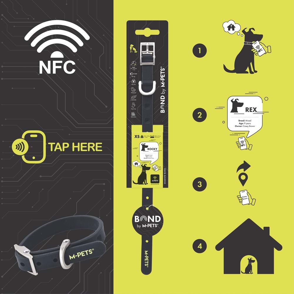 10861708 M-PETS BOND NFC SİSTEMLİ SİLİKON BOYUN TASMASI (S) BLACK