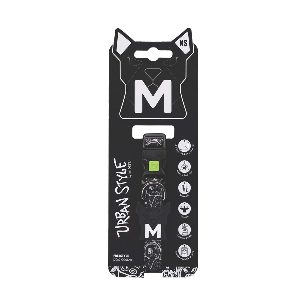10866999 M-PETS URBAN STYLE FREESTYLE BLACK/WHİTE BOYUN TASMASI (XS)
