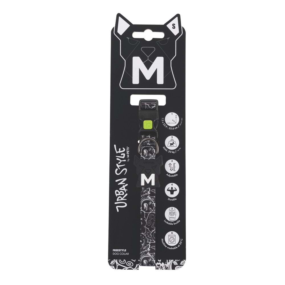 10867099 M-PETS URBAN STYLE FREESTYLE BLACK/WHİTE BOYUN TASMASI (S)