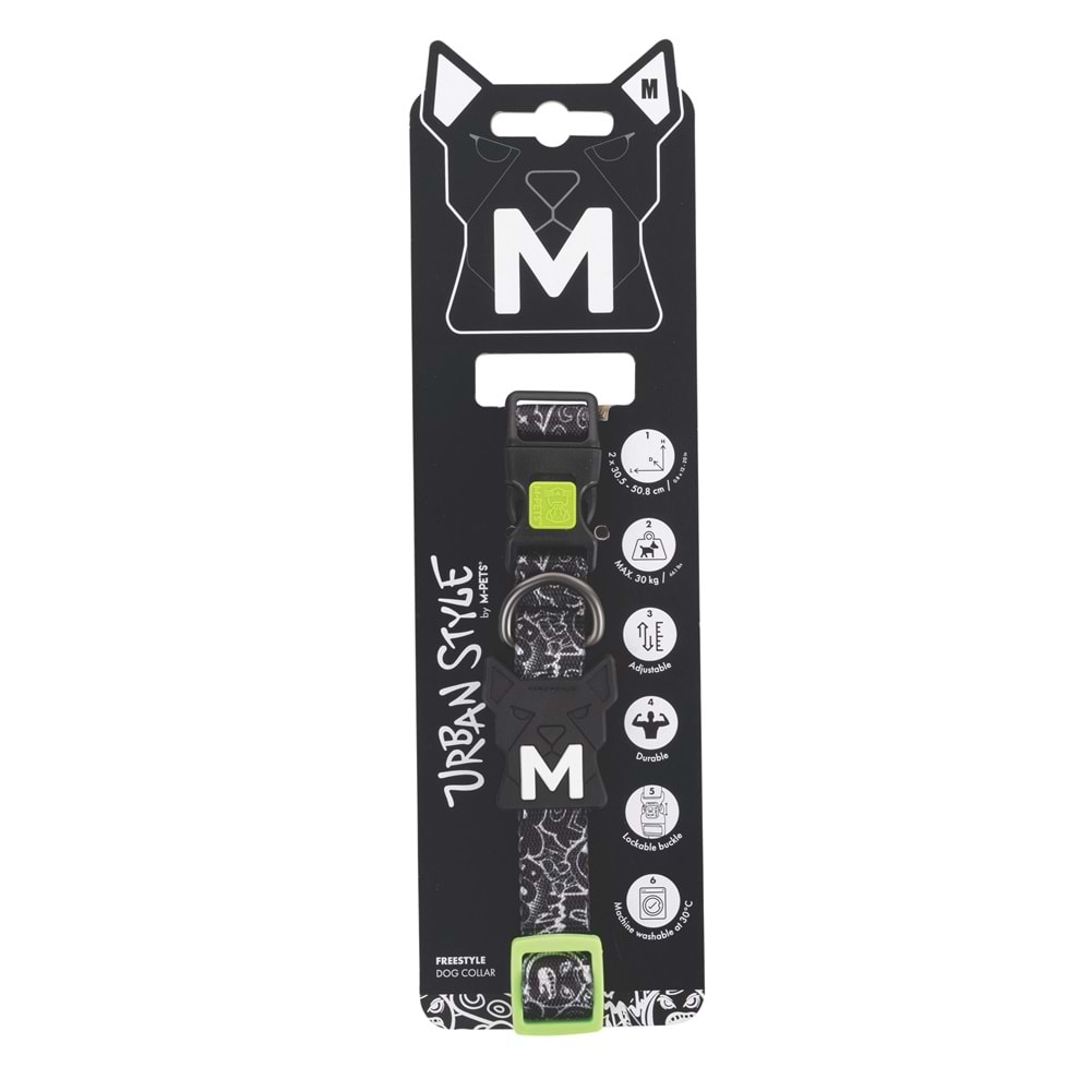 10867199 M-PETS URBAN STYLE FREESTYLE BLACK/WHİTE BOYUN TASMASI (M)