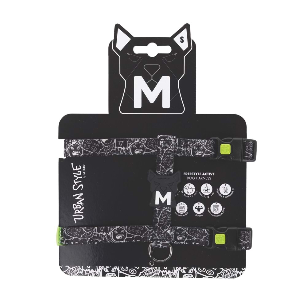 10869099 M-PETS URBAN STYLE BLACK/WHİTE ACTİVE KÖPEK GÖĞÜS TASMASI (S)