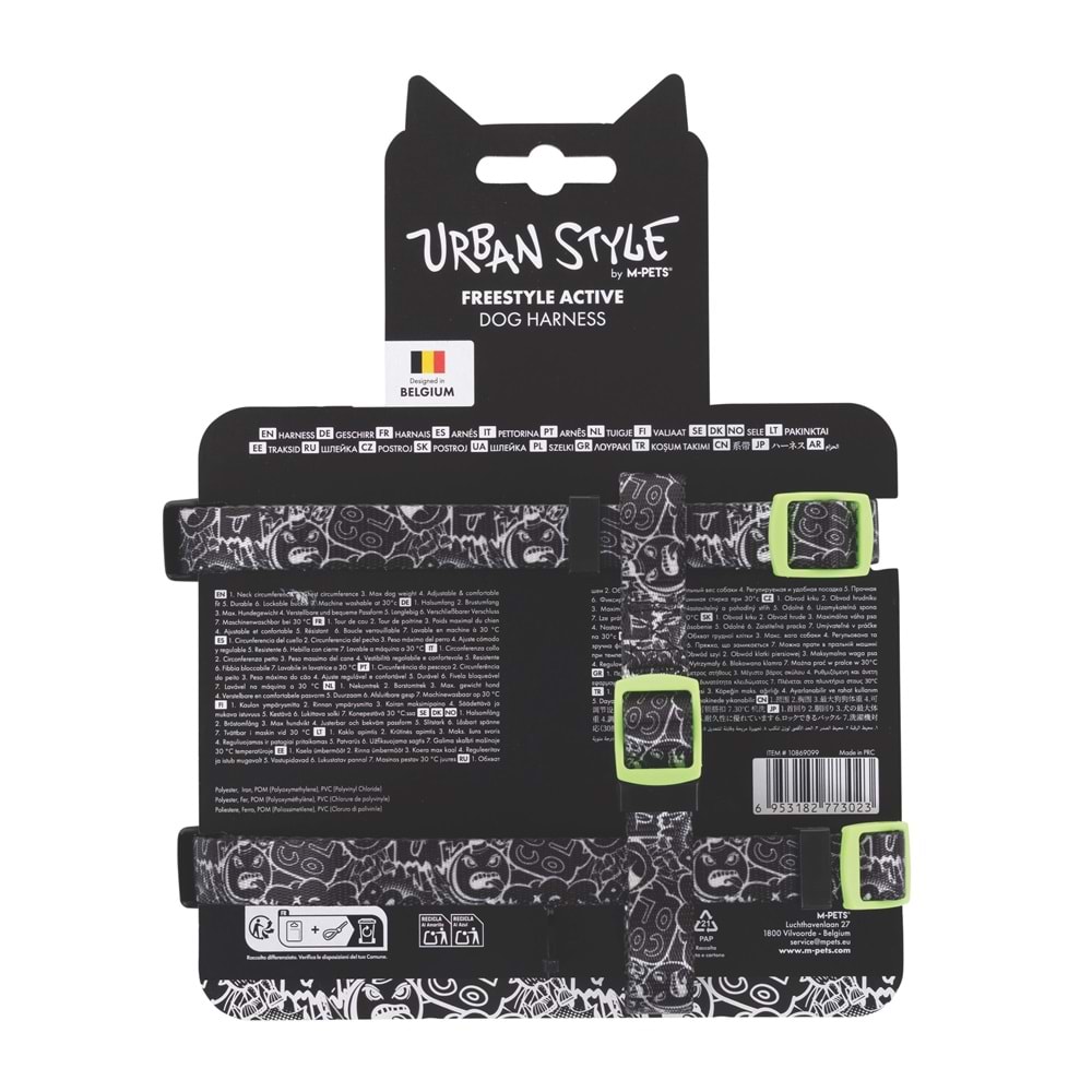 10869099 M-PETS URBAN STYLE BLACK/WHİTE ACTİVE KÖPEK GÖĞÜS TASMASI (S)
