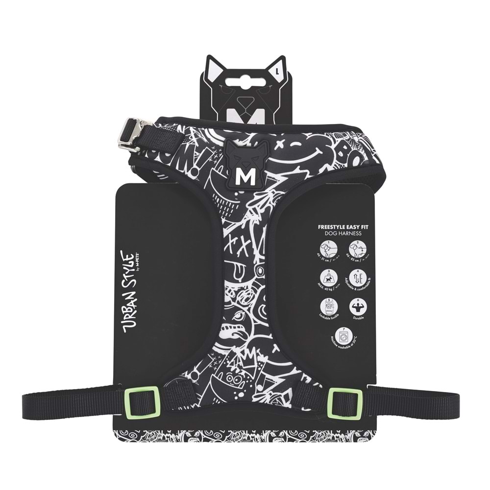 10872799 M-PETS URBAN STYLE BLACK/WHİTE EASY FİT KÖPEK GÖĞÜS TASMASI (L)