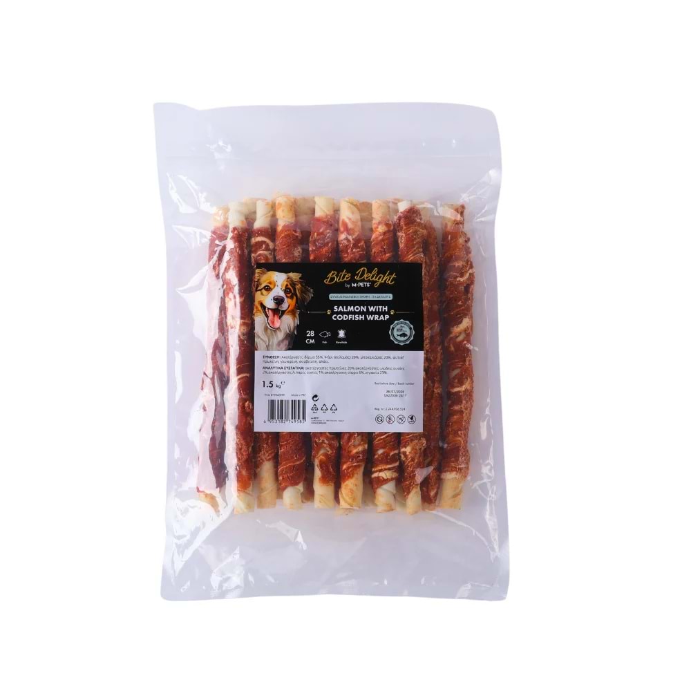 19050599 M-PETS BITE DELIGHT SALMON WİTH CODFİSH WRAP 28CM KÖPEK ÖDÜLÜ 2KG